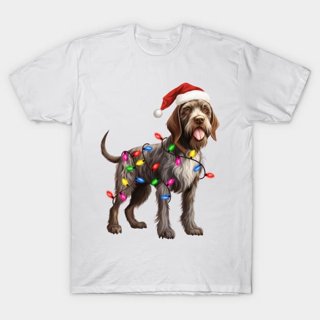 Christmas German Wirehaired Pointer T-Shirt by Chromatic Fusion Studio